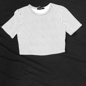 White and black striped crop top